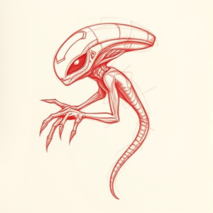 Loose Red Pencil Alien Tattoo