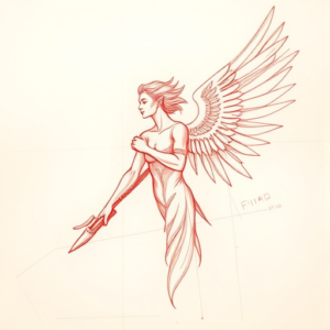 Loose Red Pencil Archangel Tattoo