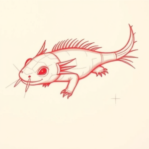 Loose Red Pencil Axolotl Tattoo