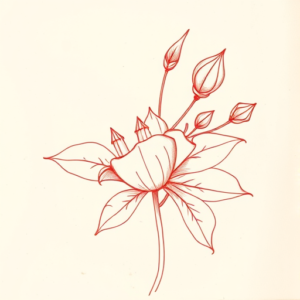 Loose Red Pencil Botanical Tattoo