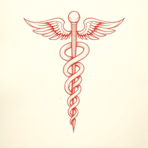 Loose Red Pencil Caduceus Tattoo
