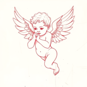 Loose Red Pencil Cherub Tattoo