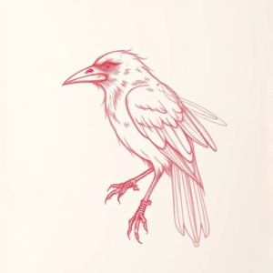 Loose Red Pencil Crow Tattoo