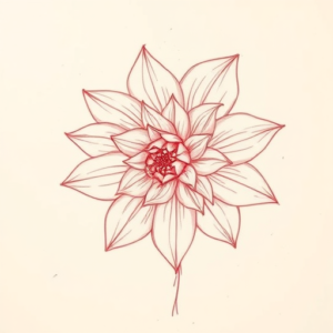 Loose Red Pencil Dahlia Tattoo
