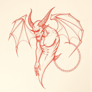 Loose Red Pencil Demon Tattoo