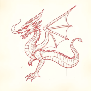 Loose Red Pencil Dragon Tattoo
