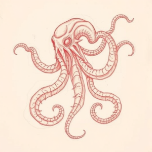 Loose Red Pencil Kraken Tattoo