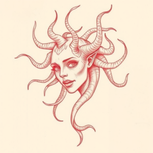 Loose Red Pencil Medusa Tattoo