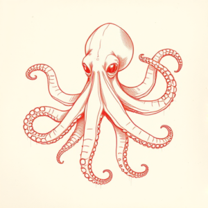 Loose Red Pencil Octopus Tattoo