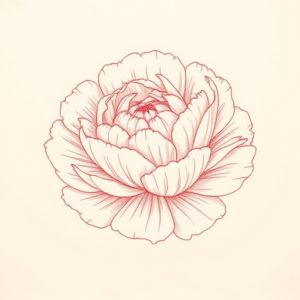 Loose Red Pencil Peony Tattoo