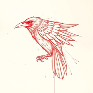 Loose Red Pencil Raven Tattoo
