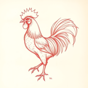 Loose Red Pencil Rooster Tattoo