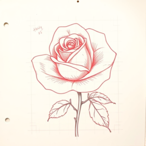 Loose Red Pencil Rose Tattoo