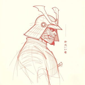 Loose Red Pencil Samurai Tattoo