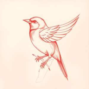 Loose Red Pencil Sparrow Tattoo