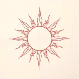 Loose Red Pencil Sun Tattoo