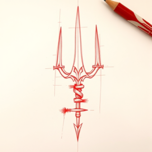 Loose Red Pencil Trident Tattoo