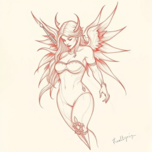 Loose Red Pencil Valkyrie Tattoo