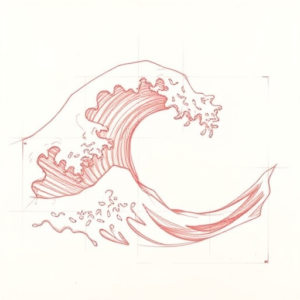 Loose Red Pencil Wave Tattoo