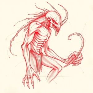 Loose Red Pencil Wendigo Tattoo