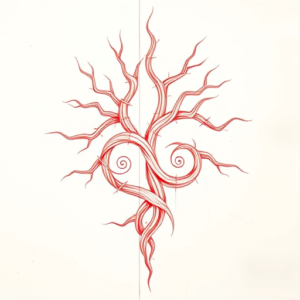 Loose Red Pencil Yggdrasil Tattoo