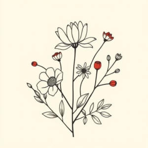 Minimal Color Botanical Tattoo