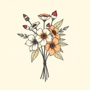 Minimal Color Bouquet Tattoo