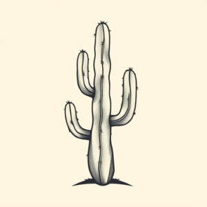Minimal Color Cactus Tattoo