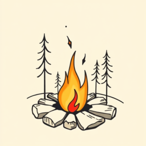 Minimal Color Campfire Tattoo