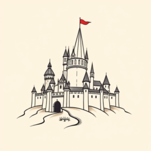 Minimal Color Castle Tattoo