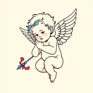 Minimal Color Cherub Tattoo
