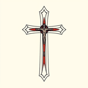 Minimal Color Cross Tattoo