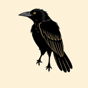 Minimal Color Crow Tattoo