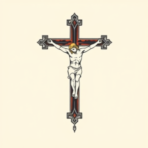 Minimal Color Crucifix Tattoo