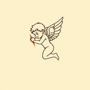 Minimal Color Cupid Tattoo