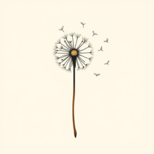 Minimal Color Dandelion Tattoo