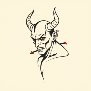 Minimal Color Devil Tattoo