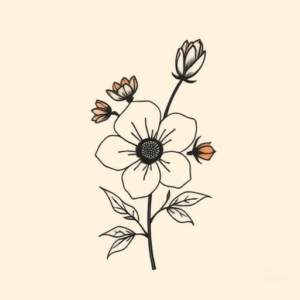 Minimal Color Floral Tattoo