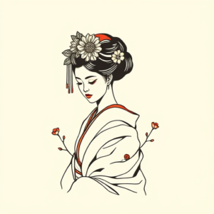 Minimal Color Geisha Tattoo