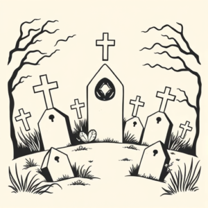 Minimal Color Graveyard Tattoo