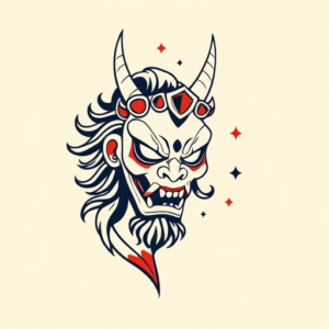 Minimal Color Hannya Tattoo