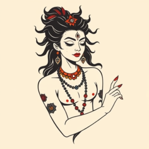 Minimal Color Kali Tattoo