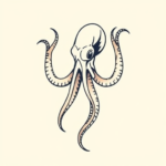 Minimal Color Kraken Tattoo