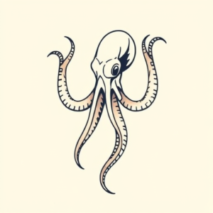Minimal Color Kraken Tattoo