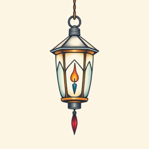 Minimal Color Lantern Tattoo