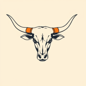 Minimal Color Longhorn Tattoo