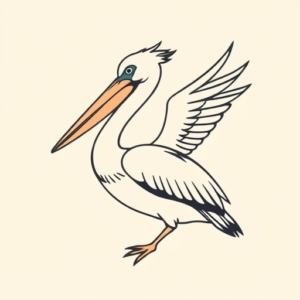 Minimal Color Pelican Tattoo