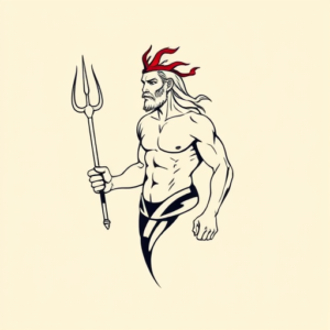 Minimal Color Poseidon Tattoo