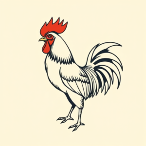 Minimal Color Rooster Tattoo
