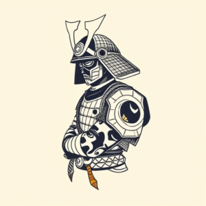 Minimal Color Samurai Tattoo
